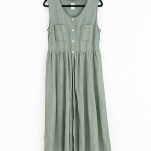 Sage Green Button Front Midi Dress – Sleeveless Cotton Casual Dress